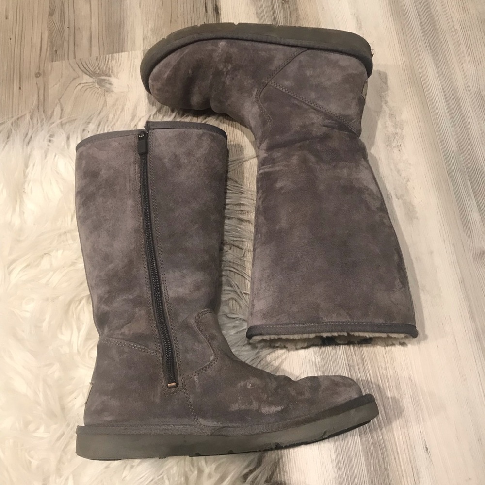 Grey Tall Zip-Up Ugg Boots